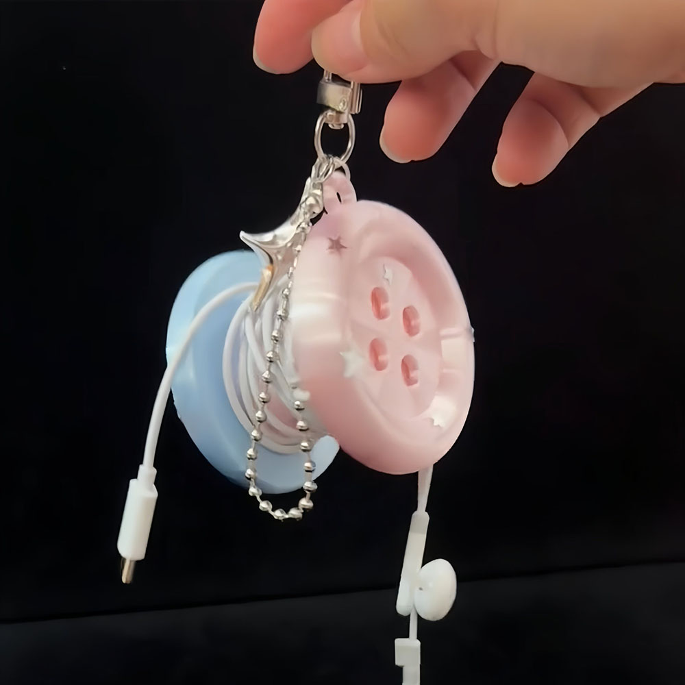 Cable Winder Keychain - Cable Organizer Button Earphone Cable Winder