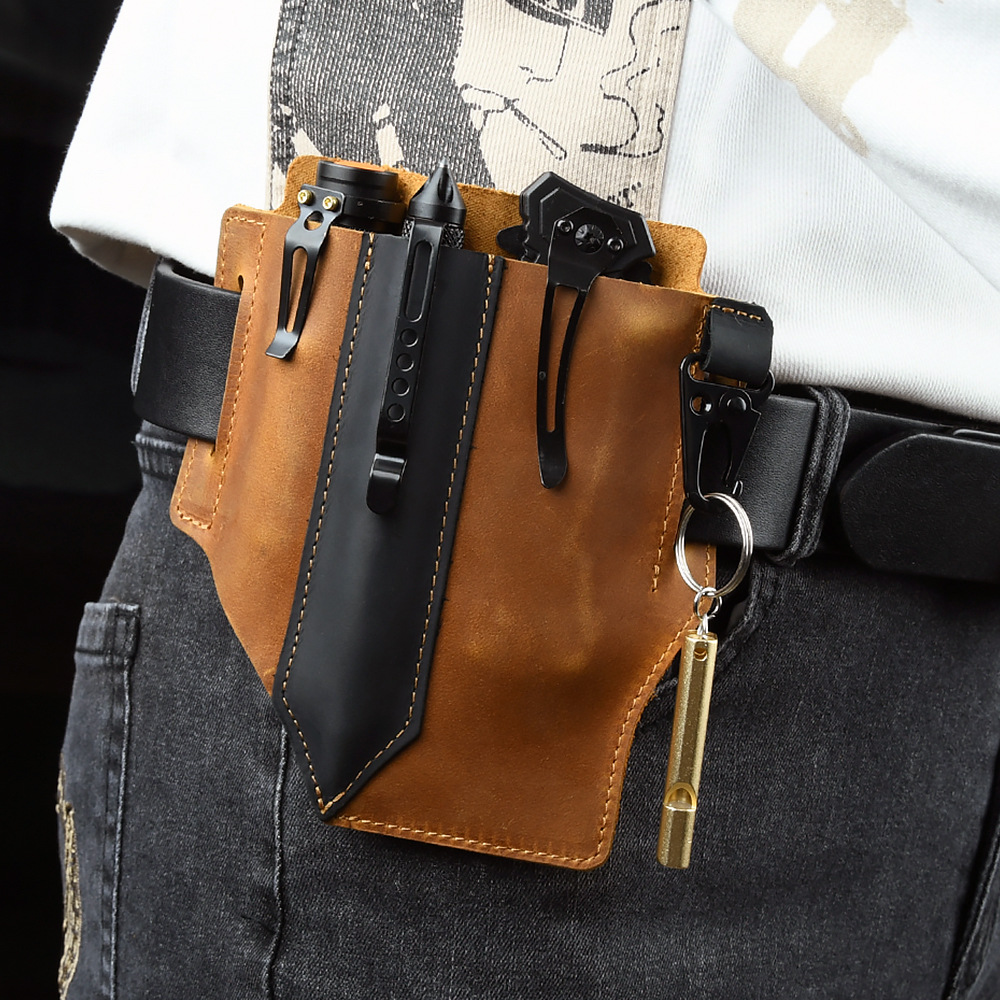 Men Travel Tactical Waist Bag  - Leather Edc. Carry Pouch 评论和价格